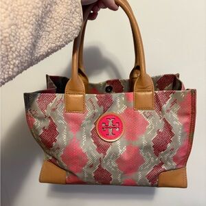 Tory Burch Pink and Gray Patterned Tote